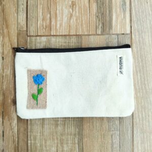 Blue Flower Cosmetic Cotton Pouch | Pencil Pouch, Travel pouch| 10x6 inches
