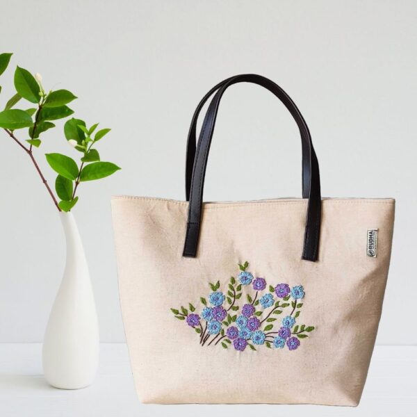 Off-white Cotton Hand embroidery Bag / Fabric Shoulder Bag/ Women Bags - Image 2
