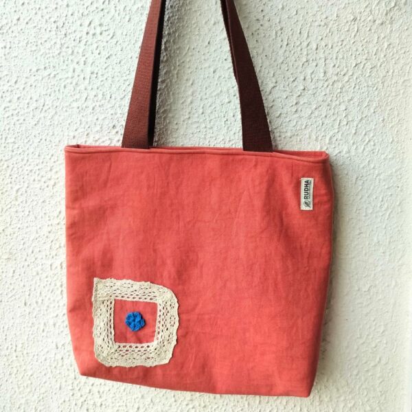 Orange Women tote bag, Cotton Large tote Bag, Stylish Handcrafted Bags for women - Image 2