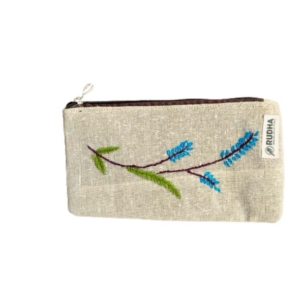 Jute Hand embroidery zip pouch | 9x5 inches - Image 2