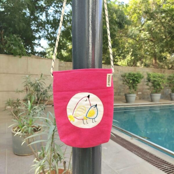 Pink Sling bag for Girls, Bird embroidered bags, Gift for her - Image 2