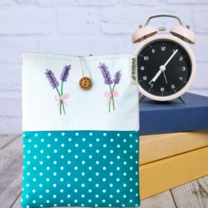Purple Leaves Fabric book pouch, Padded book cover, Handmade Book Sleeve