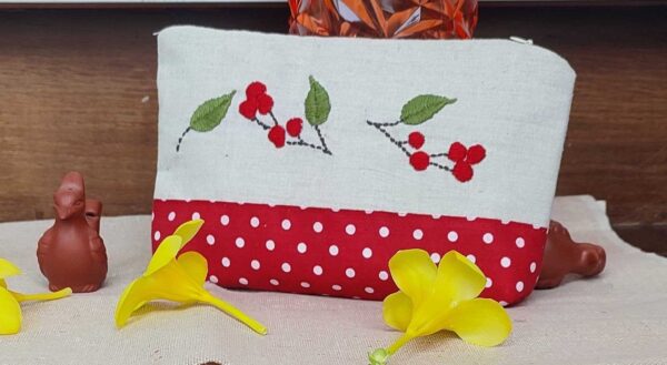 Hand Embroidery Cotton Zipper Pouch for Women 7x9 inch - Image 6