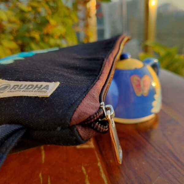 Black Hand embroidered Multipurpose Eco-Friendly Cotton Pouch  - 9x7x1.5 - Image 3