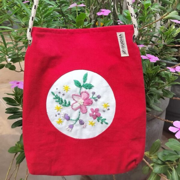 Red Small Sling Bag, Handcrafted sling for her, Cotton Slings for Women - Image 2