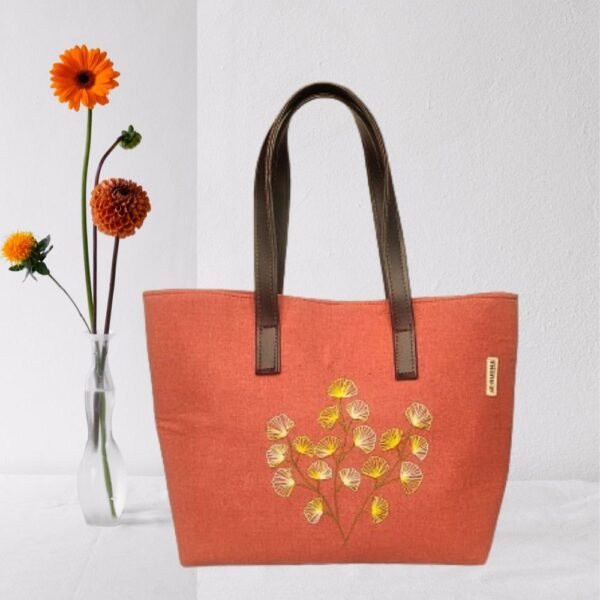 Orange Cotton Handcrafted Bags for Women / Fabric Shoulder Bags - Image 3