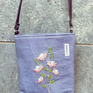 Peach Flower - Blue Sling Bag | Cotton Sling Bags for Women