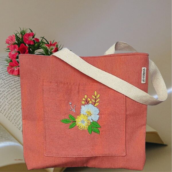 Orange Cotton Tote Bags For Women/Girls - Image 3