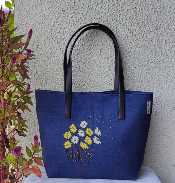 Yellow White Flower - Blue shoulder bag for women - Image 2