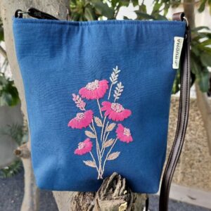 Pink Flower Hand Embroidered Sling Bag | Cotton HandBags for Women