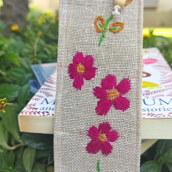 Pink Flower Handmade Bookmarks, Jute Bookmarks 2x7inches - Image 2