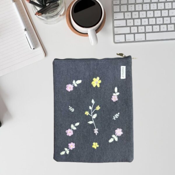 Black Floral 11" Macbook Sleeve, Hand embroidered Tablet /Laptop Cover - Image 3