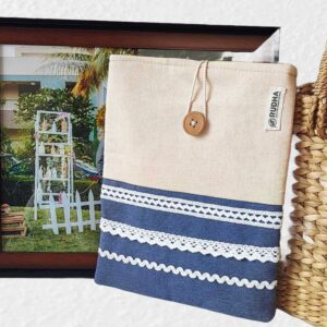 Blue book sleeve, Fabric book pouch, Padded book cover