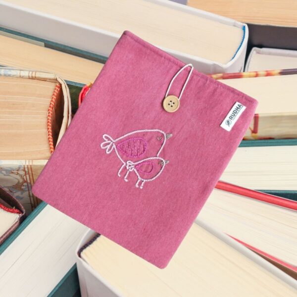 Pink Padded Book Protector, Hand Embroidered Book Pouch,Kindle Cover - Image 2