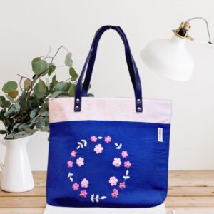 Women's Handcrafted Blue Shoulder Tote Bag And Handbag For Office And College