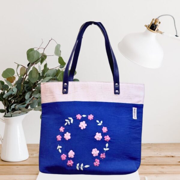 Women's Handcrafted Blue Shoulder Tote Bag And Handbag For Office And College