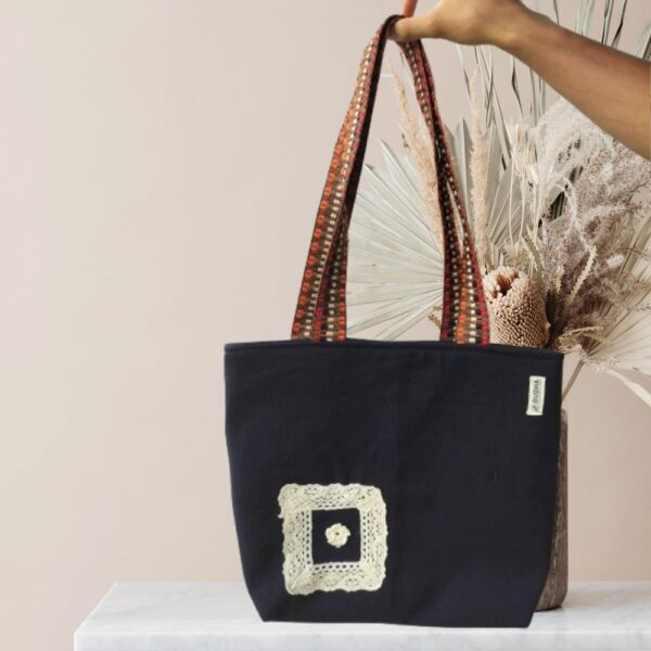 Black Tote Bag for Girls , Cotton Tote Bags , Everyday cotton handbags for women - Image 2