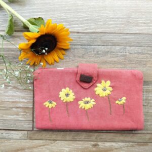 Orange Women's Phone Wallet | Fabric Hand embroidered Bi-fold wallet