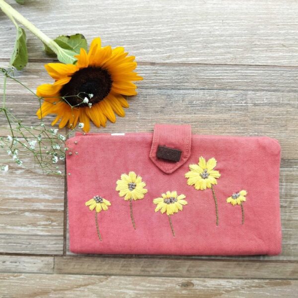 Orange Women's Phone Wallet | Fabric Hand embroidered Bi-fold wallet