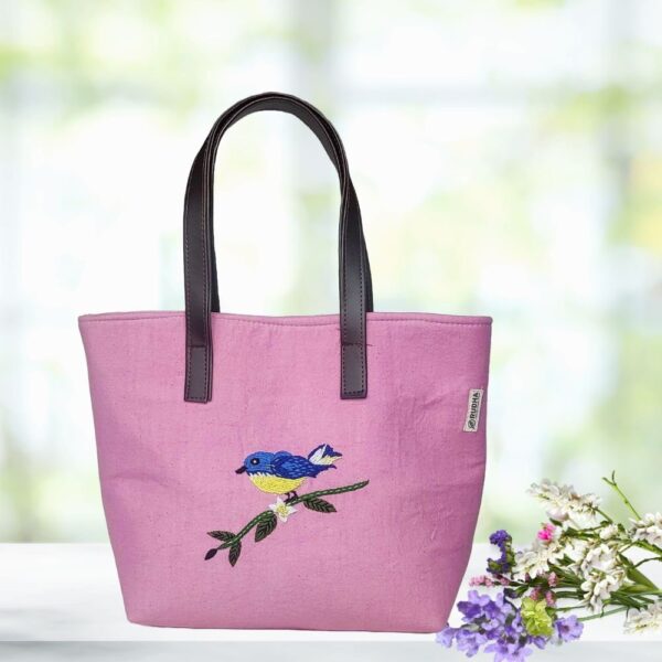 Blue Bird Pink Fabric Shoulder Bags for women - Image 3