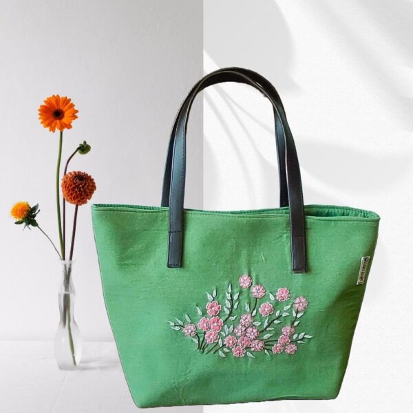 Green Cotton Handcrafted Bag / Shoulder Hand Bags/ Designer Bags - Image 2