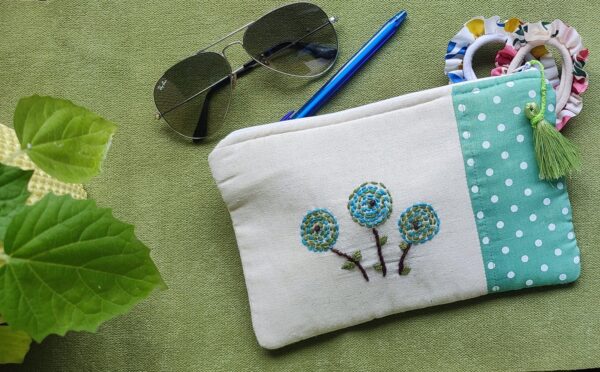 Fabric Handembroidery Zipper Pouch - 5.5inchx8.5inch - Image 2