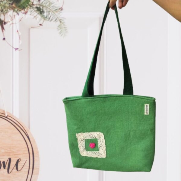 Green Handcrafted Cotton Tote Bag , Cotton Tote Bags , Everyday cotton hand bag