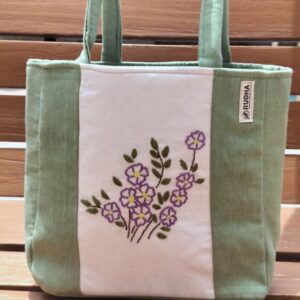 Hand embroidered Green Small Cotton Tote Bag | Tote Bags for Women