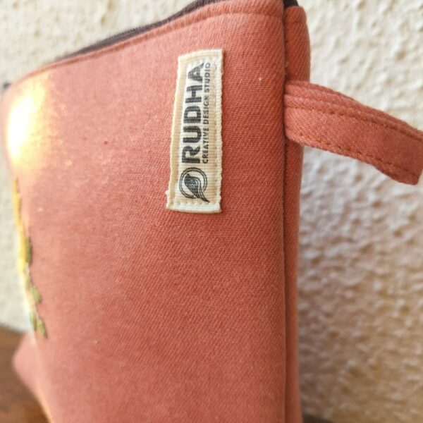 Hand Embroidered Rust Makeup Bag, Cosmetic Bag For Women, large zipper pouch - Image 3