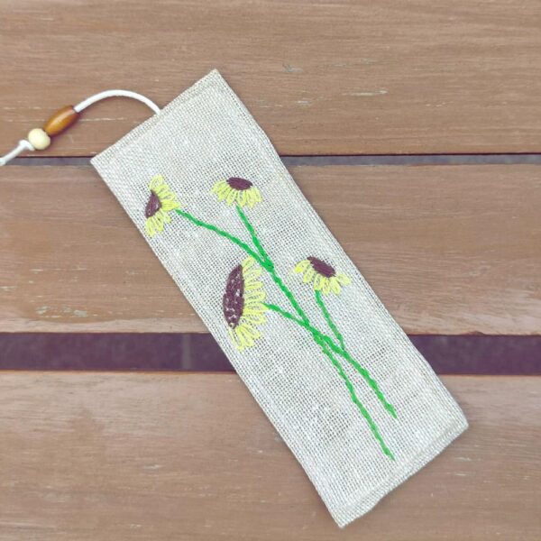 Yellow Flower Handmade Bookmarks, Jute Bookmarks 2x7inches - Image 2