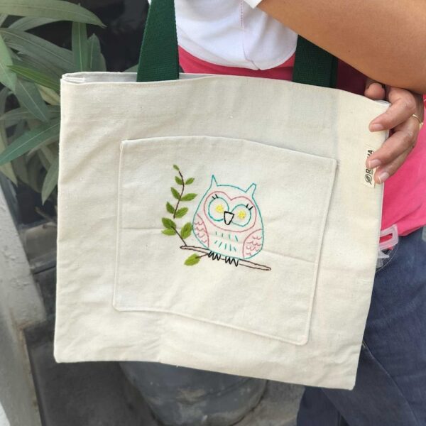 Owl Cotton Tote Bag for Women - Image 2