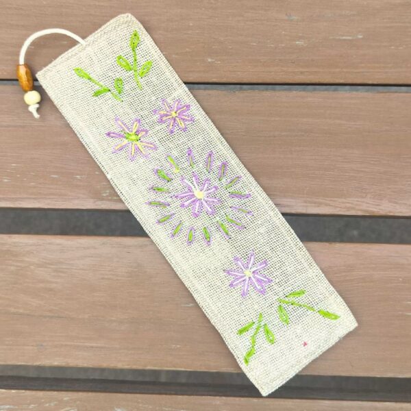 Purple Flower Jute Bookmarks| Handmade Bookmarks 2x8 inches| Gift for teachers - Image 2