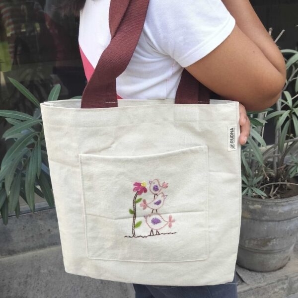 Handmade Totebags for women, Birds totebags for girls, everyday cotton bags - Image 2