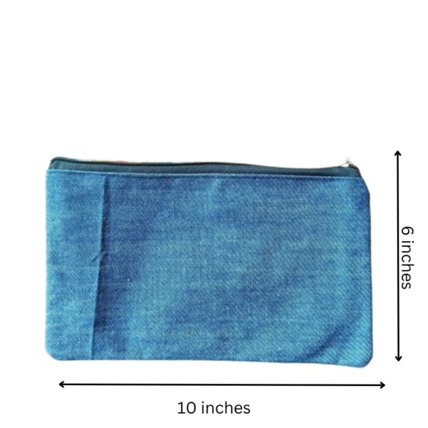 White Flower Cotton Travel Pouch for Women | Denim Zipper Pouch - Image 2