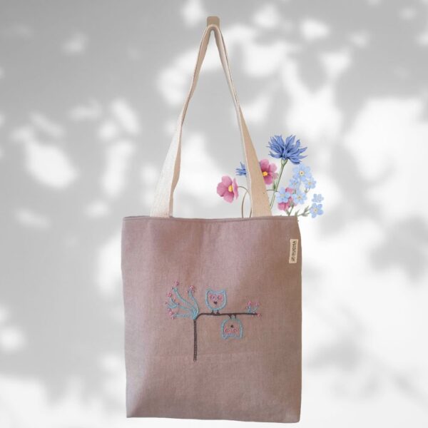 Grey Cotton Tote Bags For Women/Girls | Handcrafted Bags - Image 3