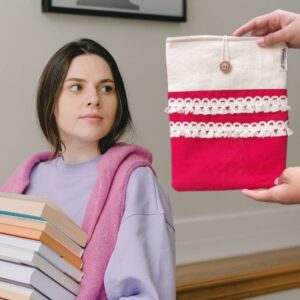 Red-White book sleeve, Fabric book pouch, Padded book protector