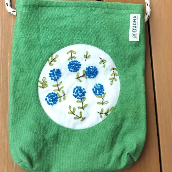 Cotton Green Sling Bag, Women Hand embroidered Small Sling bags - Image 3