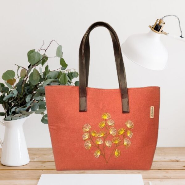 Orange Cotton Handcrafted Bags for Women / Fabric Shoulder Bags - Image 2