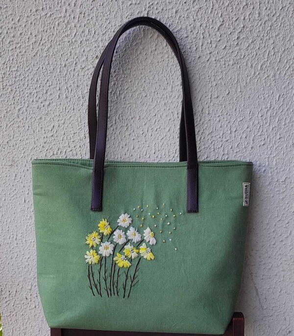 Yellow White Flower - Green Shoulder Bag for Women - Image 2