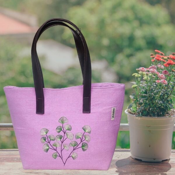 Green Flower Pink Cotton HandBags/Shoulder Bags for Women - Image 2
