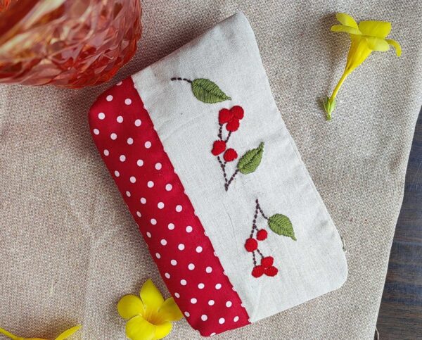 Hand Embroidery Cotton Zipper Pouch for Women 7x9 inch - Image 3