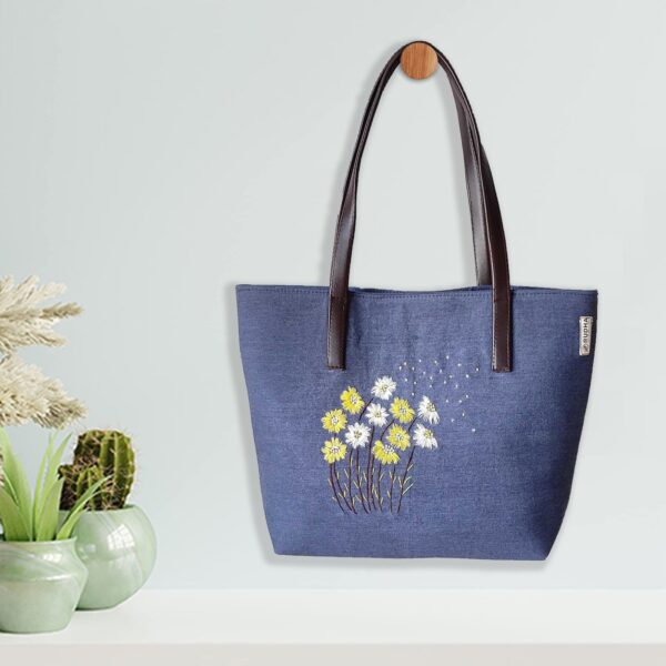 Yellow White Flower - Blue shoulder bag for women - Image 3