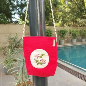 Handcrafted Sling Bags for women, Red Bird embroidered bag