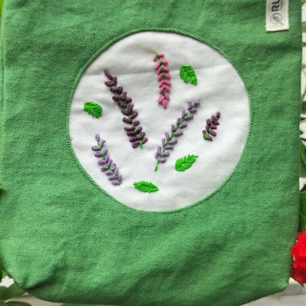 Green Hand embroidered Sling Bag, Cloth crossbody small slings for Girls - Image 2