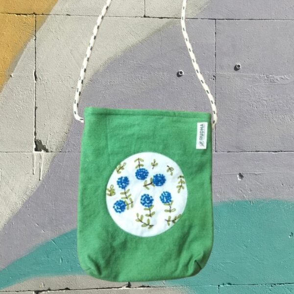 Cotton Green Sling Bag, Women Hand embroidered Small Sling bags