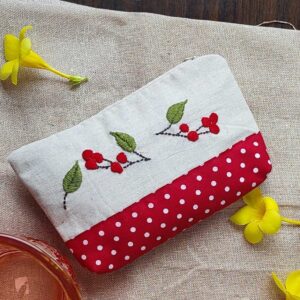 Hand Embroidery Cotton Zipper Pouch for Women 7x9 inch