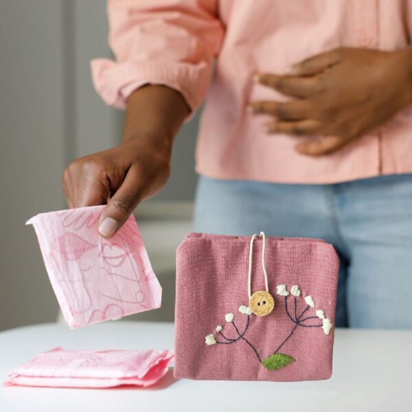Purple White Flower Sanitary pad Pouch Women/Girls| School Girls Sanitary Pouch