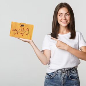 Women's Mustard Bifold Fabric hand embroidered Wallet