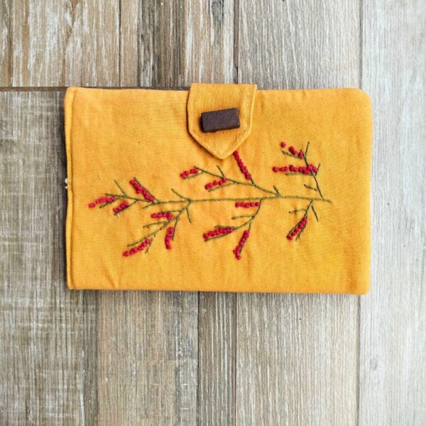 Women's Mustard Bifold Fabric hand embroidered Wallet - Image 2