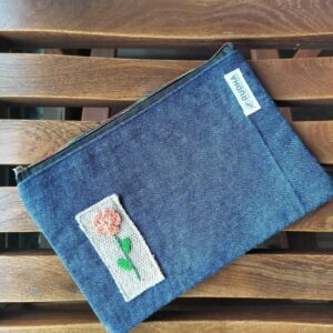 Peach Flower Multipurpose Fabric Pouch for Women | Denim Zipper Pouch 10x6 inch